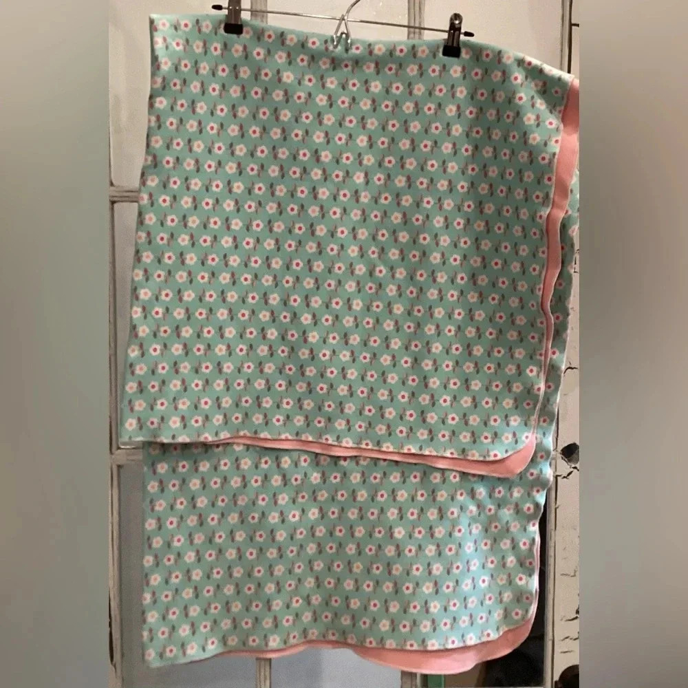 Handmade Baby Girl/Toddler Blanket 57”x46” Stretchy Fabric Double Sides …